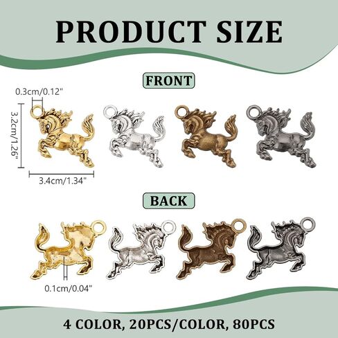 PH PandaHall 80pcs Horse Charms 4 Colors Tibetan Style Alloy Pendants Equestrian Horsemanship Beads Running Horse Animal Charms for DIY Crafts Bracelet Necklace Jewelry Making Hole: 3mm in Saudi Arabia