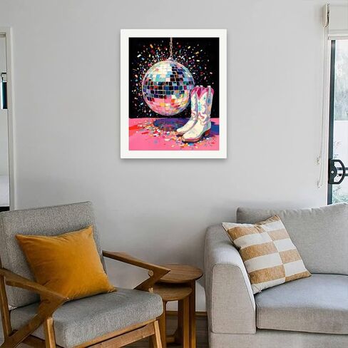 Still Life Paint by Numbers Kit for Adults - DIY Disco Ball and Cowboy Boots Party Scene Painting on Canvas 16x20 Inches, Acrylic Paint Set, Suitable for Beginners, Art for Home Decoration, Unframed in Saudi Arabia