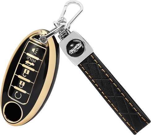 غطاء مفتاح السيارة من TOMALL لسيارة Nissan Key Fob مع سلسلة مفاتيح، 5 أزرار ناعمة من البولي يوريثان اللدن بالحرارة (TPU) متوافق مع غطاء مفتاح السيارة Nissan Altima Sentra Rogue Pathfinder Murano Armada Maxima Versa، أسود in Saudi Arabia