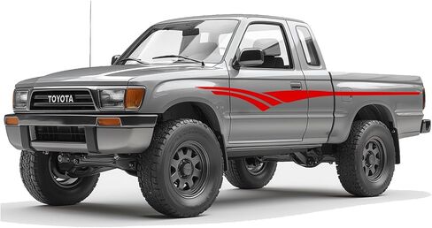 ملصق من الفينيل لرسومات خطوط السباق الجانبية الرجعية يناسب ملصق Toyota Graphic Vinyl متوافق مع Pick-Up SR5 Tacoma 89-97 1998 (فضي) in Saudi Arabia