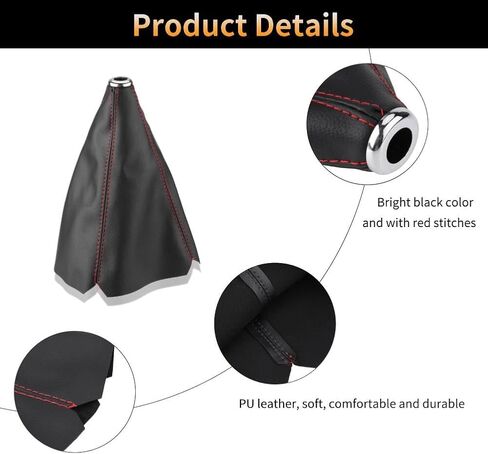 Keenso 2Pcs Shifter Boot Universal, PU Leather Shift Boot Retainer Stick Shift Sleeve Gear Shifter Boot Gear Gaiter Cover Black Bright Red Stitch in Saudi Arabia