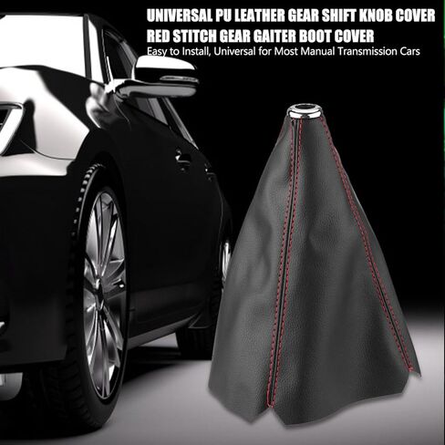Keenso 2Pcs Shifter Boot Universal, PU Leather Shift Boot Retainer Stick Shift Sleeve Gear Shifter Boot Gear Gaiter Cover Black Bright Red Stitch in Saudi Arabia