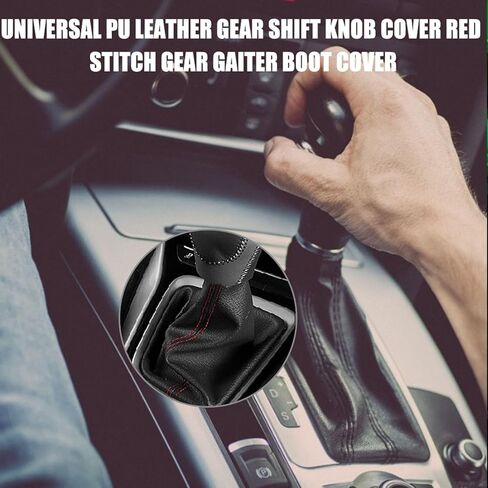 Keenso 2Pcs Shifter Boot Universal, PU Leather Shift Boot Retainer Stick Shift Sleeve Gear Shifter Boot Gear Gaiter Cover Black Bright Red Stitch in Saudi Arabia