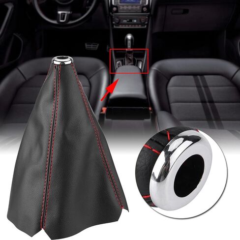 Keenso 2Pcs Shifter Boot Universal, PU Leather Shift Boot Retainer Stick Shift Sleeve Gear Shifter Boot Gear Gaiter Cover Black Bright Red Stitch in Saudi Arabia
