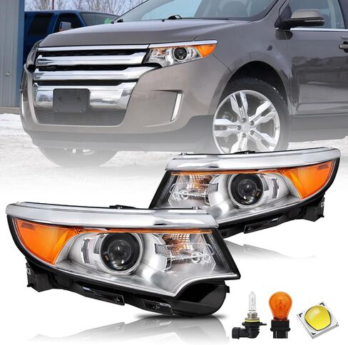 Bingbingmotor Headlights Assembly w/Bulbs Compatible with 2011 2012 2013 2014 Ford Edge Halogen Replacement Projector Headlamp Right Passenger &Left Driver Side,Chrome Housing in Saudi Arabia