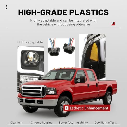 HECASA LED Projector Headlights W/Bulbs Compatible with 2005-2007 Ford F250 F350 F450 F550 Super Duty Compatible with 2005 Ford Excursion LED Tube Bar Headlamps Replacement Clear Lens Black Housing in Saudi Arabia