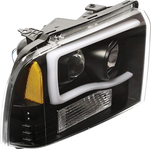 HECASA LED Projector Headlights W/Bulbs Compatible with 2005-2007 Ford F250 F350 F450 F550 Super Duty Compatible with 2005 Ford Excursion LED Tube Bar Headlamps Replacement Clear Lens Black Housing in Saudi Arabia