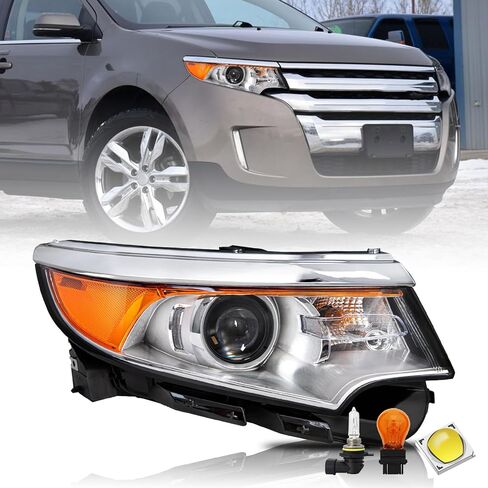 Bingbingmotor Headlights Assembly w/Bulbs Compatible with 2011 2012 2013 2014 Ford Edge Halogen Replacement Projector Headlamp Right Passenger &Left Driver Side,Chrome Housing in Saudi Arabia