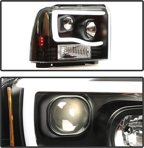 HECASA LED Projector Headlights W/Bulbs Compatible with 2005-2007 Ford F250 F350 F450 F550 Super Duty Compatible with 2005 Ford Excursion LED Tube Bar Headlamps Replacement Clear Lens Black Housing in Saudi Arabia
