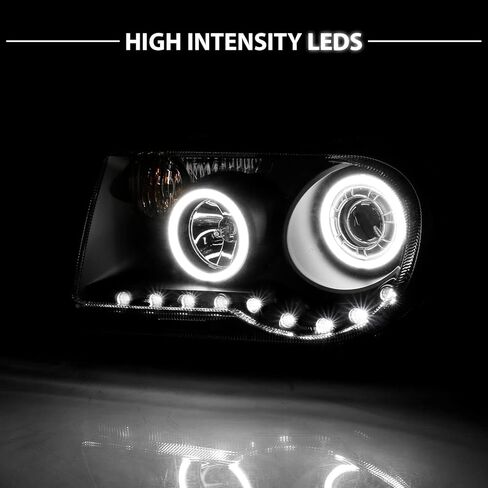 AmeriLite for 2005-2010 Chrysler 300C Black Replacement Headlight Assembly Halogen Projector Extreme Dual LED Halo w/Bulb Pair - Passenger & Driver Side in Saudi Arabia