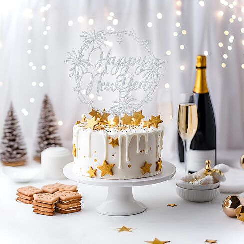 غلاف كعكة Happy New Year، زينة كعكة رأس السنة الجديدة 2026، مرحبًا 2026، مرحبًا 2026، ديكورات حفلات ليلة رأس السنة الجديدة (فضي) in Saudi Arabia
