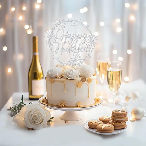غلاف كعكة Happy New Year، زينة كعكة رأس السنة الجديدة 2026، مرحبًا 2026، مرحبًا 2026، ديكورات حفلات ليلة رأس السنة الجديدة (فضي) in Saudi Arabia
