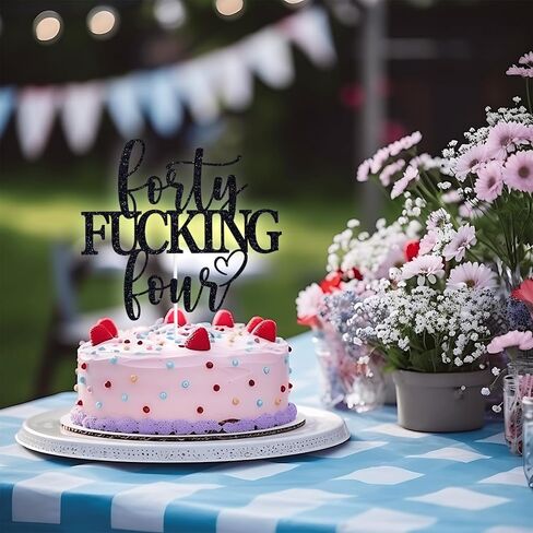 Black Glitter Forty Fucking Four Cake Topper, Happy 44th Birthday/Cheers to 44 Years, Funny 44th Birthday Party Decorations Supplies for Women Men in Saudi Arabia