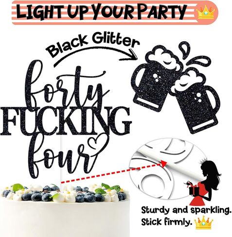 Black Glitter Forty Fucking Four Cake Topper, Happy 44th Birthday/Cheers to 44 Years, Funny 44th Birthday Party Decorations Supplies for Women Men in Saudi Arabia