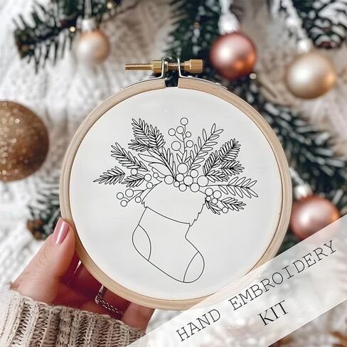 Atlodas Christmas Embroidery KIT, Christmas Gnomes Embroidery Kits for Beginners with Pattern, Cotton Threads, Needles, Instruction, 20cm Hoop - Gift for Mom, Grandma (Holiday-Village) in Saudi Arabia