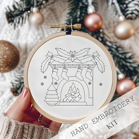 Atlodas Christmas Embroidery KIT, Christmas Gnomes Embroidery Kits for Beginners with Pattern, Cotton Threads, Needles, Instruction, 20cm Hoop - Gift for Mom, Grandma (Holiday-Village) in Saudi Arabia