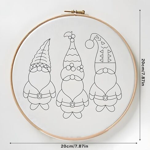 Atlodas Christmas Embroidery KIT, Christmas Gnomes Embroidery Kits for Beginners with Pattern, Cotton Threads, Needles, Instruction, 20cm Hoop - Gift for Mom, Grandma (Holiday-Village) in Saudi Arabia