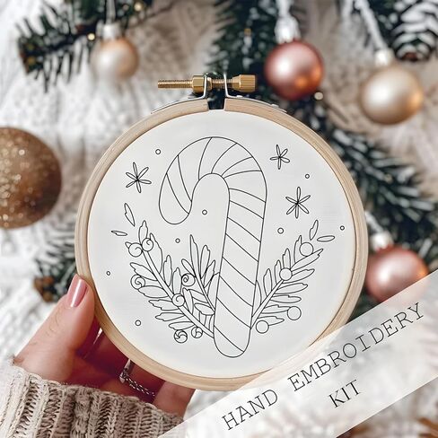 Atlodas Christmas Embroidery KIT, Christmas Gnomes Embroidery Kits for Beginners with Pattern, Cotton Threads, Needles, Instruction, 20cm Hoop - Gift for Mom, Grandma (Holiday-Village) in Saudi Arabia