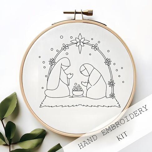 Atlodas Christmas Embroidery KIT, Christmas Gnomes Embroidery Kits for Beginners with Pattern, Cotton Threads, Needles, Instruction, 20cm Hoop - Gift for Mom, Grandma (Holiday-Village) in Saudi Arabia