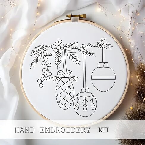 Atlodas Christmas Embroidery KIT, Christmas Gnomes Embroidery Kits for Beginners with Pattern, Cotton Threads, Needles, Instruction, 20cm Hoop - Gift for Mom, Grandma (Holiday-Village) in Saudi Arabia