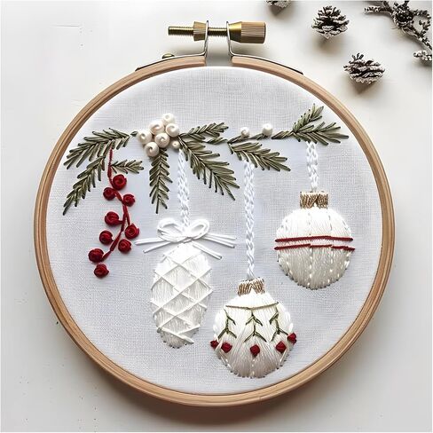Atlodas Christmas Embroidery KIT, Christmas Gnomes Embroidery Kits for Beginners with Pattern, Cotton Threads, Needles, Instruction, 20cm Hoop - Gift for Mom, Grandma (Holiday-Village) in Saudi Arabia