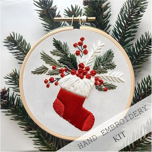 Atlodas Christmas Embroidery KIT, Christmas Gnomes Embroidery Kits for Beginners with Pattern, Cotton Threads, Needles, Instruction, 20cm Hoop - Gift for Mom, Grandma (Holiday-Village) in Saudi Arabia