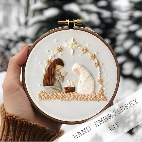 Atlodas Christmas Embroidery KIT, Christmas Gnomes Embroidery Kits for Beginners with Pattern, Cotton Threads, Needles, Instruction, 20cm Hoop - Gift for Mom, Grandma (Holiday-Village) in Saudi Arabia