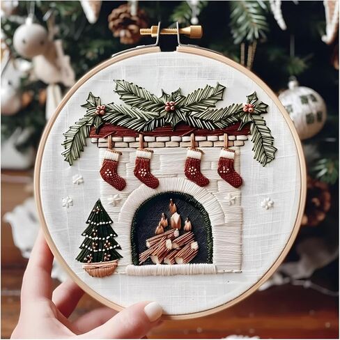 Atlodas Christmas Embroidery KIT, Christmas Gnomes Embroidery Kits for Beginners with Pattern, Cotton Threads, Needles, Instruction, 20cm Hoop - Gift for Mom, Grandma (Holiday-Village) in Saudi Arabia