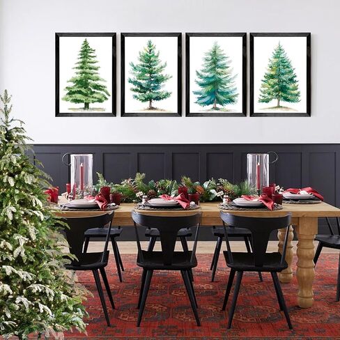 Set of 4 Framed Pink Christmas Wall Art Prints Decor,12x16"Vintage Xmas Tree Garland Framed Wall Signs Art Decor for Office Bedroom Living Room Classroom in Saudi Arabia