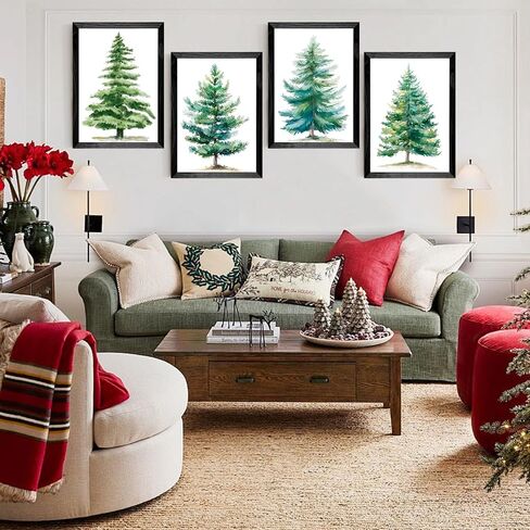 Set of 4 Framed Pink Christmas Wall Art Prints Decor,12x16"Vintage Xmas Tree Garland Framed Wall Signs Art Decor for Office Bedroom Living Room Classroom in Saudi Arabia