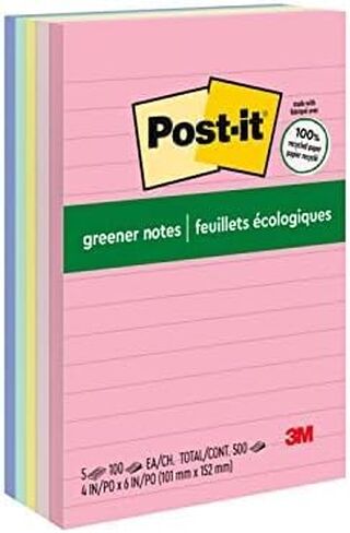 Post-it Greener Notes, 4x6 in, 5 Pads, America's #1 Favorite Sticky Notes, Sweet Sprinkles Collection, Pastel Colors, Clean Removal, 100% Recycled Material (660-RP-A) in Saudi Arabia