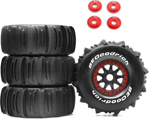 1/7 1/8 RC Off-Road Truck Sand Snow Tireset with Metal Spacer, 17mm HEX Fits TRX UDR 85086-4 ARRMA Mojave EXB Redcat YK4072 4073 YK DF7 TB7 RC car upgrade T095/OD:140mm (Red A) in Saudi Arabia