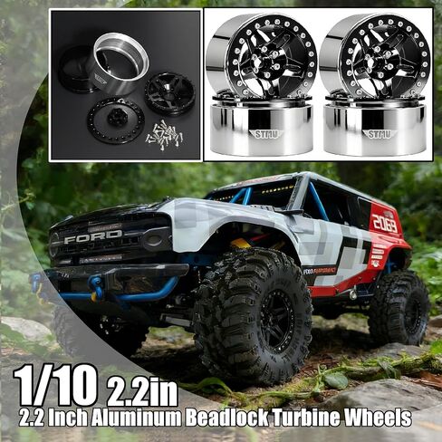 عجلات توربينية من الألومنيوم مقاس 2.2 بوصة من STMU - مناسبة تمامًا للمركبات الزاحفة SCX10 TRX4 VS4-10 Gen8 1/10 RC (أسود) in Kuwait