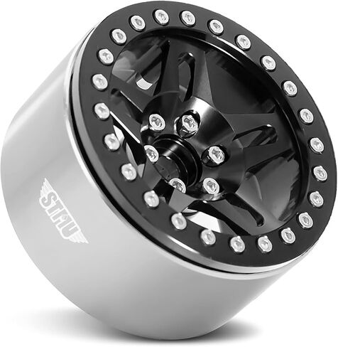 عجلات توربينية من الألومنيوم مقاس 2.2 بوصة من STMU - مناسبة تمامًا للمركبات الزاحفة SCX10 TRX4 VS4-10 Gen8 1/10 RC (أسود) in Kuwait