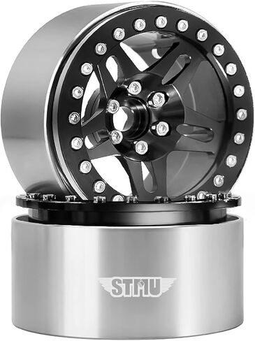 عجلات توربينية من الألومنيوم مقاس 2.2 بوصة من STMU - مناسبة تمامًا للمركبات الزاحفة SCX10 TRX4 VS4-10 Gen8 1/10 RC (أسود) in Kuwait
