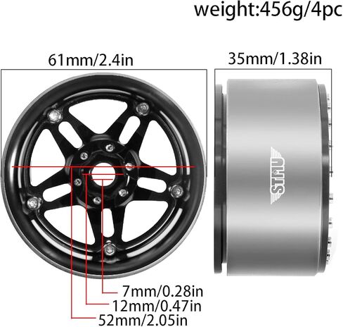 عجلات توربينية من الألومنيوم مقاس 2.2 بوصة من STMU - مناسبة تمامًا للمركبات الزاحفة SCX10 TRX4 VS4-10 Gen8 1/10 RC (أسود) in Kuwait