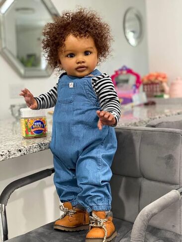 Anano Giant 26" Black Biracial Reborn Baby Boy Doll - Realistic Reborn Toddler Dolls with Dark Skin, Curly Rooted Hair Silicone Babies Best Gift for Kids 3+ (Classic) in Saudi Arabia