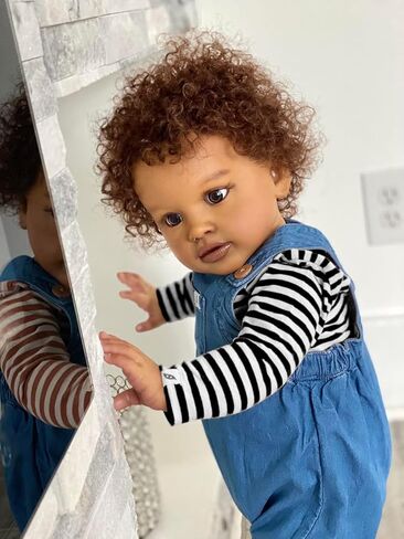 Anano Giant 26" Black Biracial Reborn Baby Boy Doll - Realistic Reborn Toddler Dolls with Dark Skin, Curly Rooted Hair Silicone Babies Best Gift for Kids 3+ (Classic) in Saudi Arabia