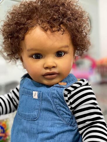 Anano Giant 26" Black Biracial Reborn Baby Boy Doll - Realistic Reborn Toddler Dolls with Dark Skin, Curly Rooted Hair Silicone Babies Best Gift for Kids 3+ (Classic) in Saudi Arabia