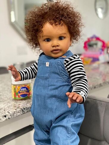 Anano Giant 26" Black Biracial Reborn Baby Boy Doll - Realistic Reborn Toddler Dolls with Dark Skin, Curly Rooted Hair Silicone Babies Best Gift for Kids 3+ (Classic) in Saudi Arabia