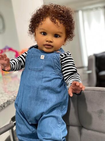 Anano Giant 26" Black Biracial Reborn Baby Boy Doll - Realistic Reborn Toddler Dolls with Dark Skin, Curly Rooted Hair Silicone Babies Best Gift for Kids 3+ (Classic) in Saudi Arabia