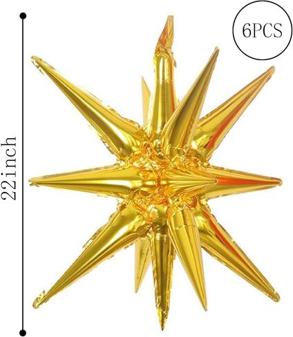 6 Pcs Silver Star Foil Balloons One-Piece 14-Pointed Star Balloon 4D Cone Mylar 22inch Christmas Birthday Wedding Fireworks Shape Party Supplies (Silver) in Saudi Arabia