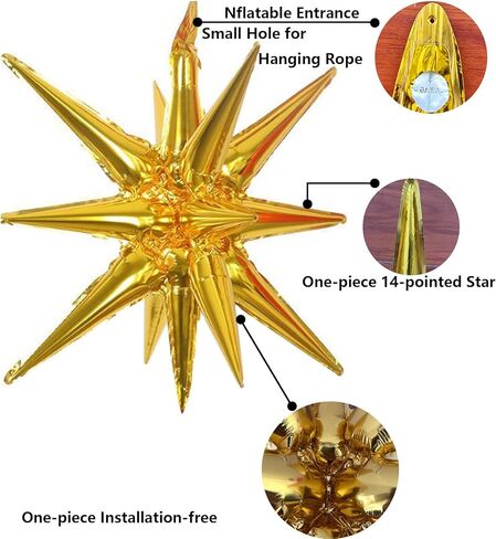 6 Pcs Silver Star Foil Balloons One-Piece 14-Pointed Star Balloon 4D Cone Mylar 22inch Christmas Birthday Wedding Fireworks Shape Party Supplies (Silver) in Saudi Arabia