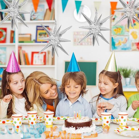 6 Pcs Silver Star Foil Balloons One-Piece 14-Pointed Star Balloon 4D Cone Mylar 22inch Christmas Birthday Wedding Fireworks Shape Party Supplies (Silver) in Saudi Arabia