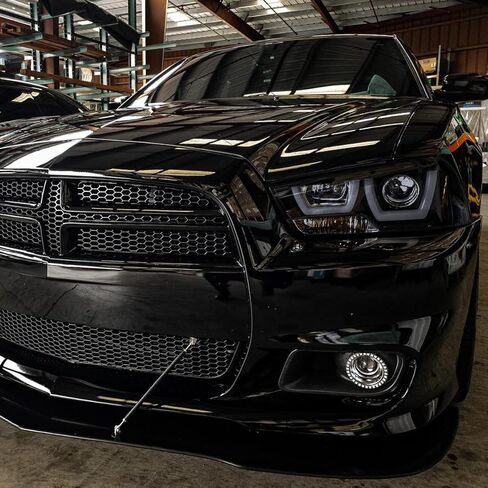 Ronnin - Fits 2011-2014 Dodge Charger Upgraded LED U-Shaped Dual Halo Rims Halogen Projector Headlights Assembly Pair | Black Smoke in Saudi Arabia
