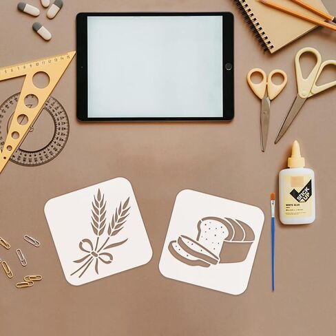 FINGERINSPIRE 9PCS Bread Pattern Painting Stencil with Paint Brush 5.9x5.9inch Decorative Wheat Words Pattern Drawing Template Plastic PET Bakery Bread Stencil Daily Theme Template for DIY Crafts in Saudi Arabia