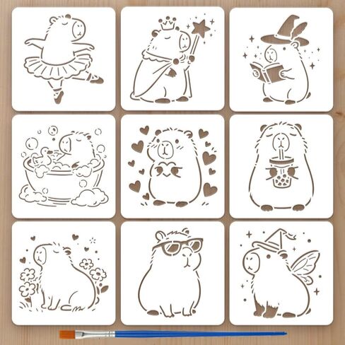 FINGERINSPIRE 9PCS Bread Pattern Painting Stencil with Paint Brush 5.9x5.9inch Decorative Wheat Words Pattern Drawing Template Plastic PET Bakery Bread Stencil Daily Theme Template for DIY Crafts in Saudi Arabia