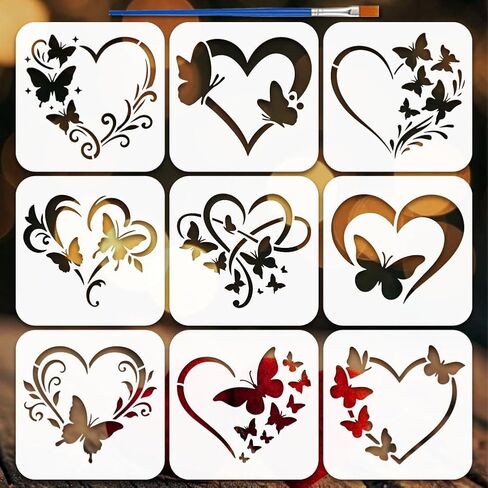 FINGERINSPIRE 9PCS Bread Pattern Painting Stencil with Paint Brush 5.9x5.9inch Decorative Wheat Words Pattern Drawing Template Plastic PET Bakery Bread Stencil Daily Theme Template for DIY Crafts in Saudi Arabia