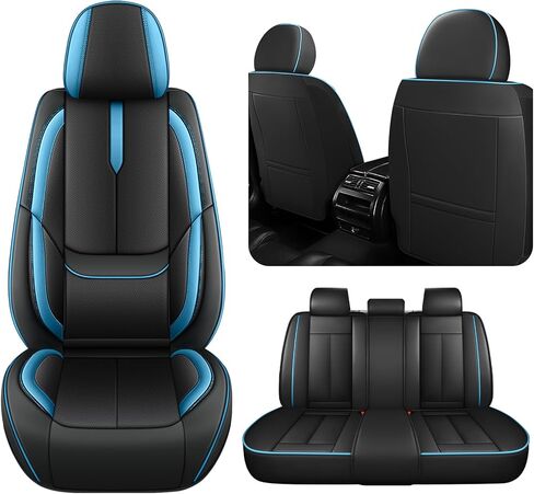 Car Seat Covers for Nissan Titan 2004-2025, Full Coverage,Nappa Leather Seat Covers with Lumbar Support,Waterproof&Anti Scratch All Season Protector(Full Set,Black-Blue) in Saudi Arabia