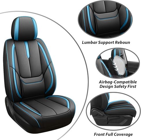 Car Seat Covers for Nissan Titan 2004-2025, Full Coverage,Nappa Leather Seat Covers with Lumbar Support,Waterproof&Anti Scratch All Season Protector(Full Set,Black-Blue) in Saudi Arabia